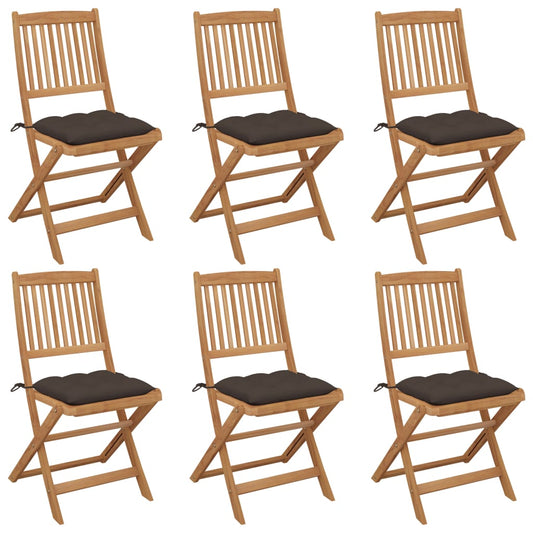 Folding Garden Chairs 6 pcs with Solid Acacia Cushions