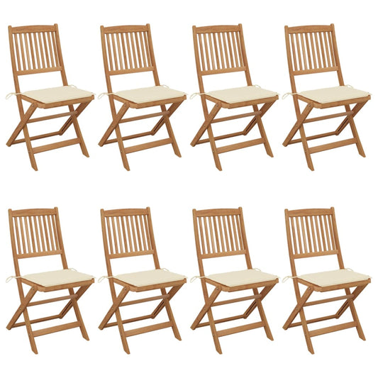 Folding Garden Chairs 8 pcs with Solid Acacia Cushions