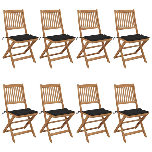 Folding Garden Chairs 8 pcs with Solid Acacia Cushions