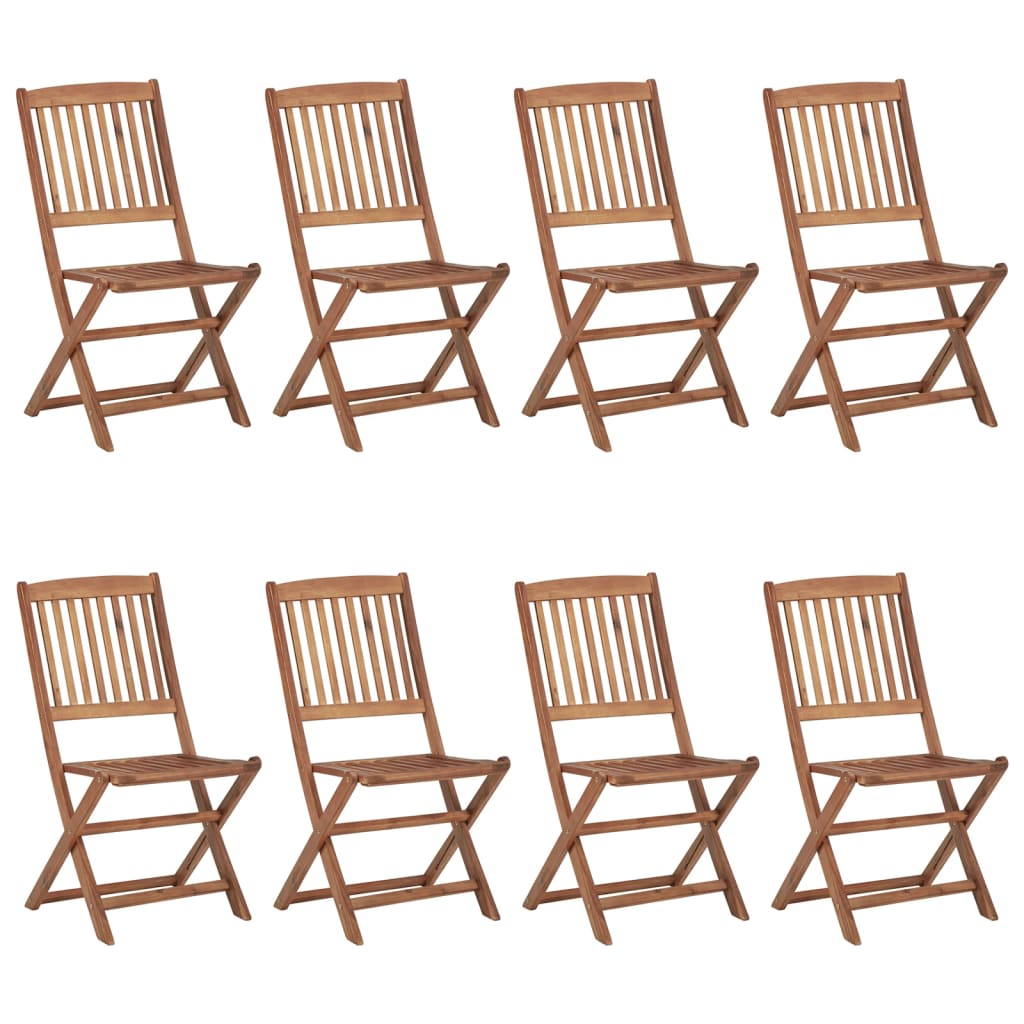 Folding Garden Chairs 8 pcs with Solid Acacia Cushions