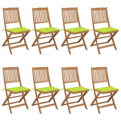 Folding Garden Chairs 8 pcs with Solid Acacia Cushions