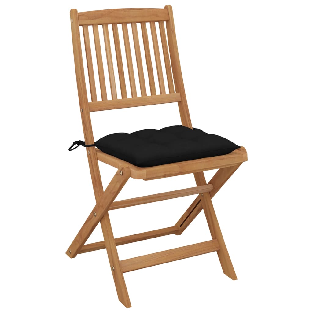 Folding Garden Chairs 8 pcs with Solid Acacia Cushions