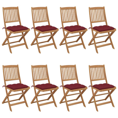 Folding Garden Chairs 8 pcs with Solid Acacia Cushions