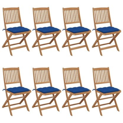 Folding Garden Chairs 8 pcs with Solid Acacia Cushions