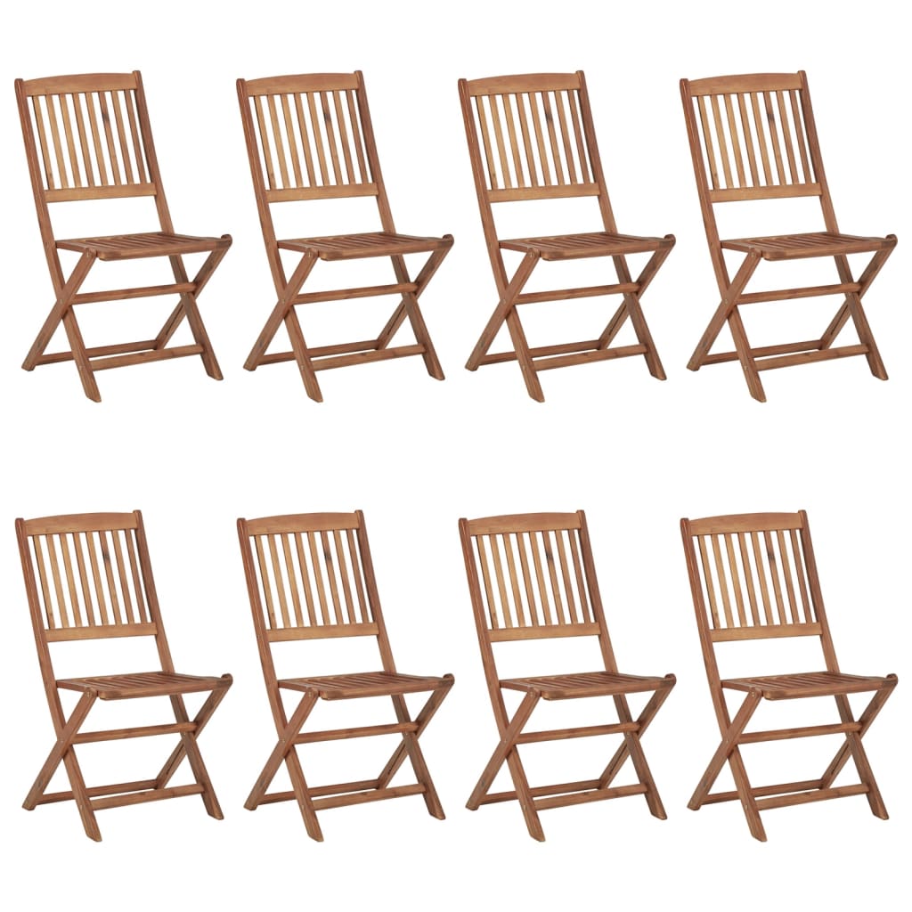 Folding Garden Chairs 8 pcs with Solid Acacia Cushions