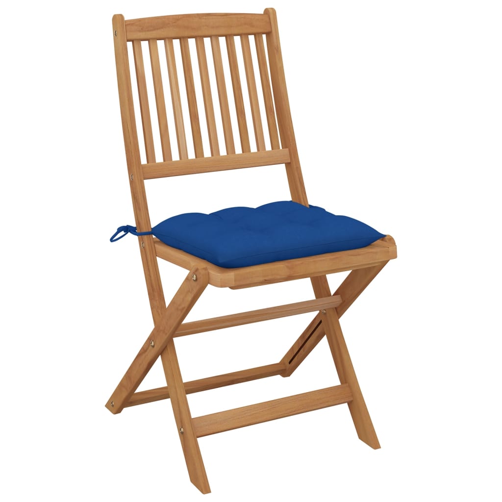 Folding Garden Chairs 8 pcs with Solid Acacia Cushions