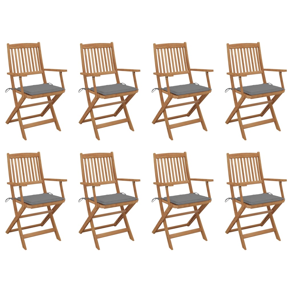 Folding Garden Chairs 8 pcs with Solid Acacia Cushions