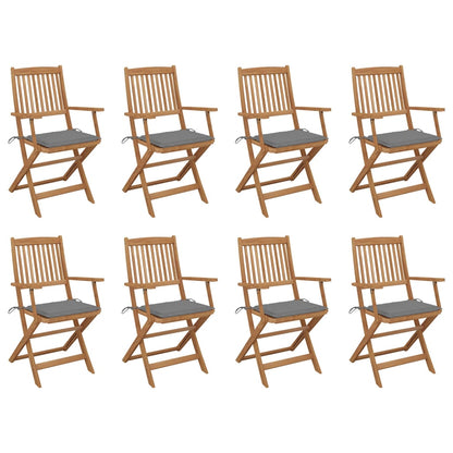 Folding Garden Chairs 8 pcs with Solid Acacia Cushions