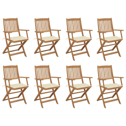 Folding Garden Chairs 8 pcs with Solid Acacia Cushions