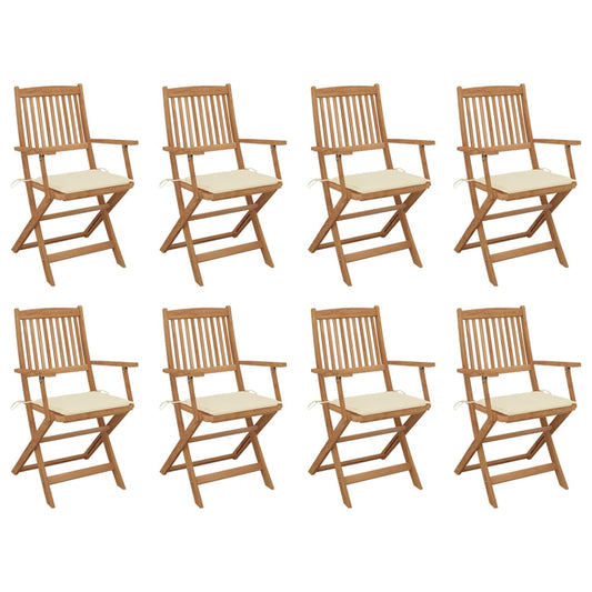 Folding Garden Chairs 8 pcs with Solid Acacia Cushions