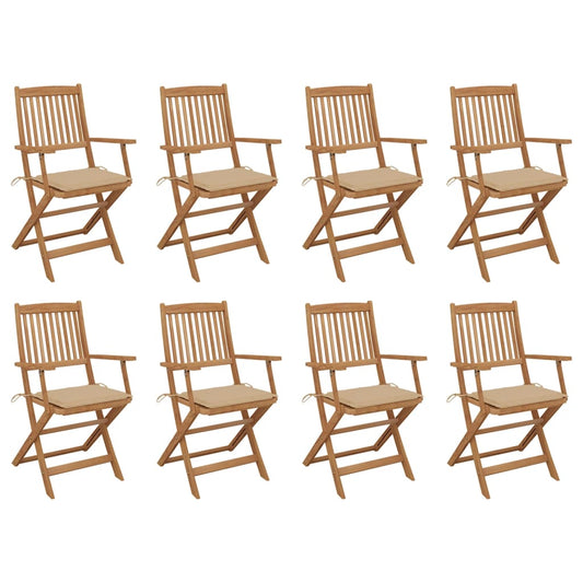 Folding Garden Chairs 8 pcs with Solid Acacia Cushions