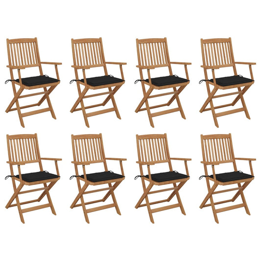 Folding Garden Chairs 8 pcs with Solid Acacia Cushions