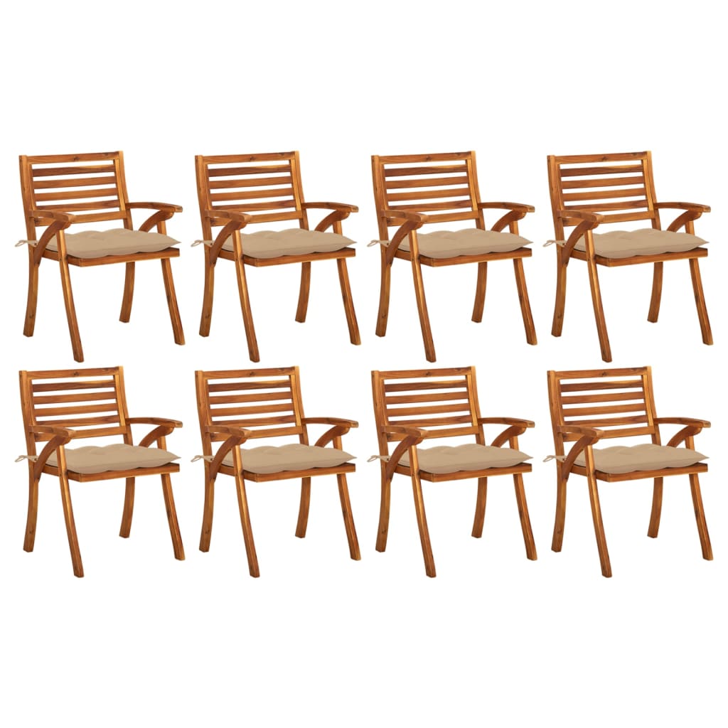 Garden Chairs with Cushions 8 pcs in Solid Acacia Wood