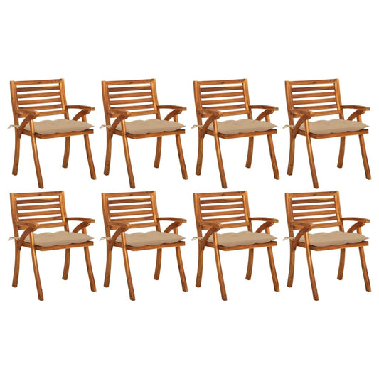 Garden Chairs with Cushions 8 pcs in Solid Acacia Wood