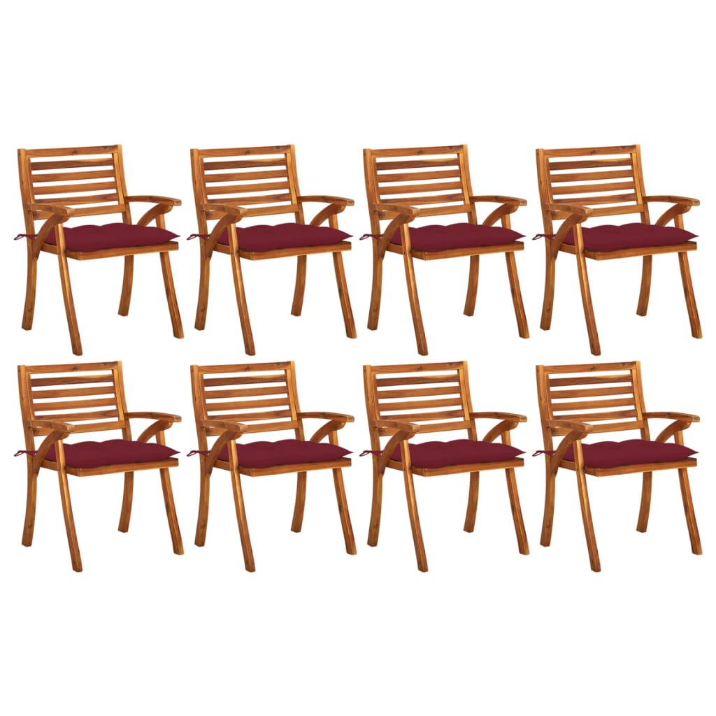 Garden Chairs with Cushions 8 pcs in Solid Acacia Wood