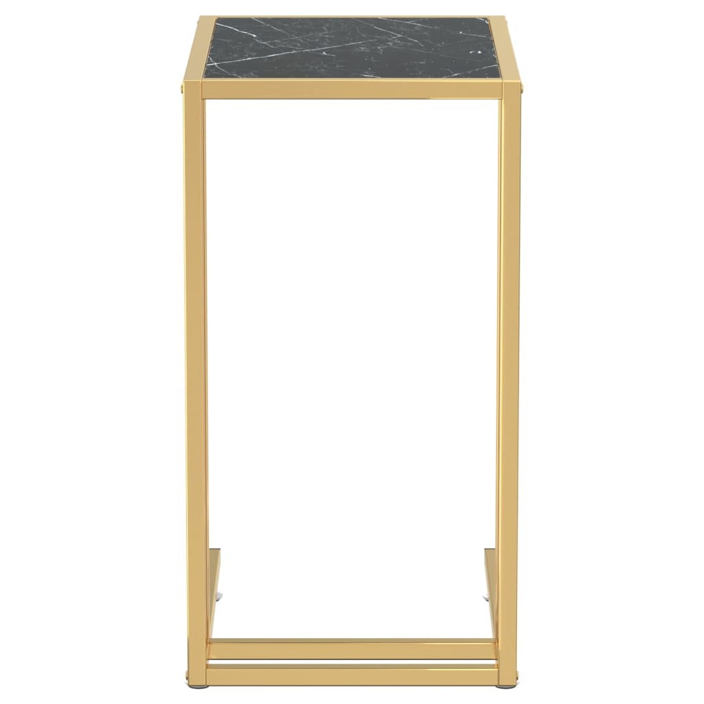 Tavolino per Computer Marmo Nero 50x35x65 cm Vetro Temperato | homemem39