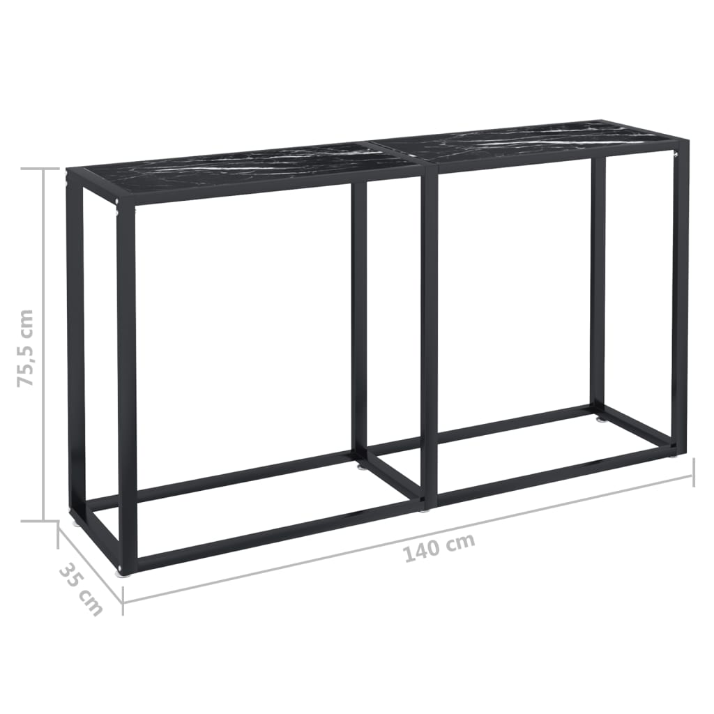 Tavolo Consolle Nero Marmo 140x35x75,5 cm in Vetro Temperato - homemem39