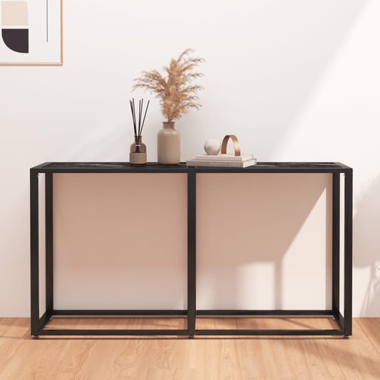 Tavolo Consolle Nero Marmo 140x35x75,5 cm in Vetro Temperato | homemem39