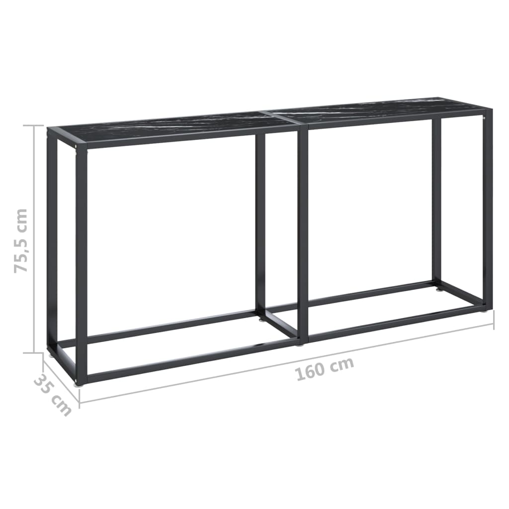 Tavolo Consolle Nero Marmo 160x35x75,5 cm in Vetro Temperato | homemem39