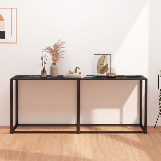 Tavolo Consolle Marmo Nero 180x35x75,5 cm in Vetro Temperato | homemem39