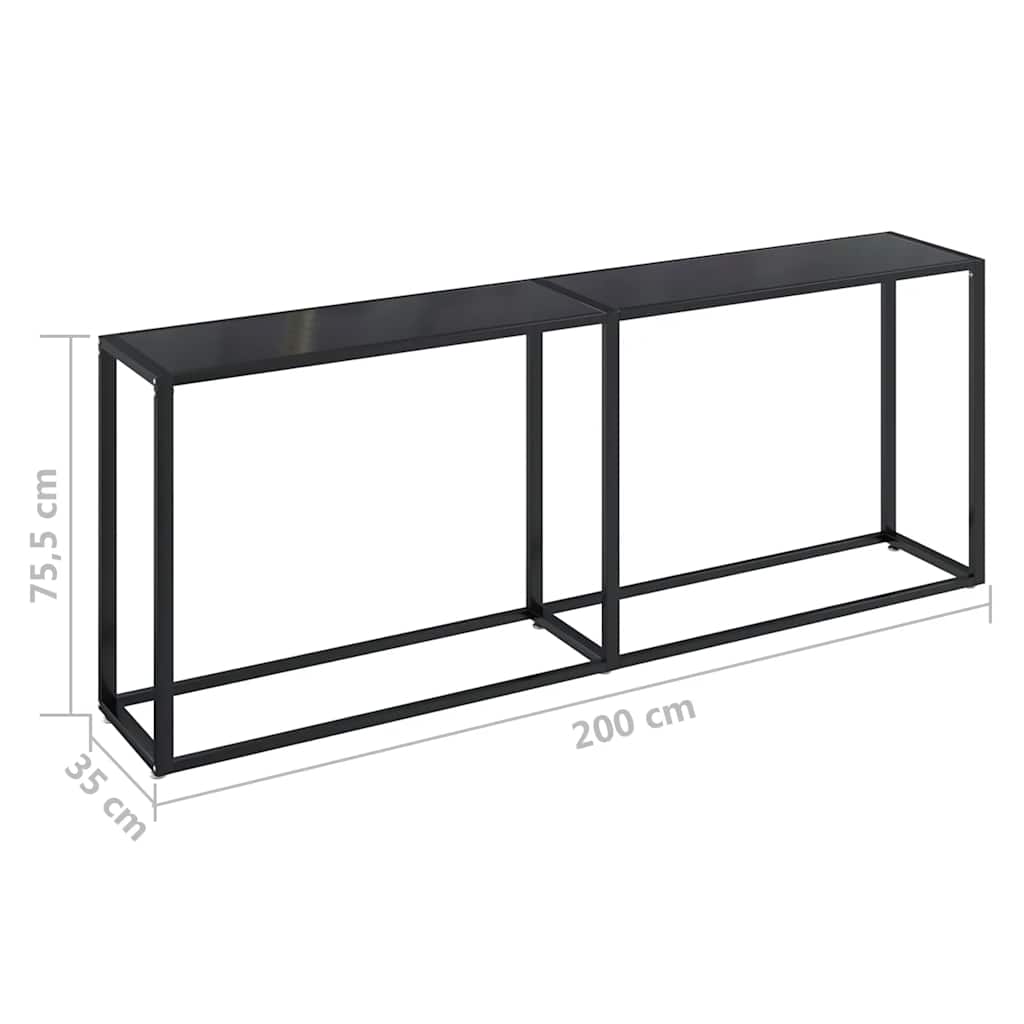 Tavolo Consolle Nero 200x35x75,5 cm in Vetro Temperato | homemem39