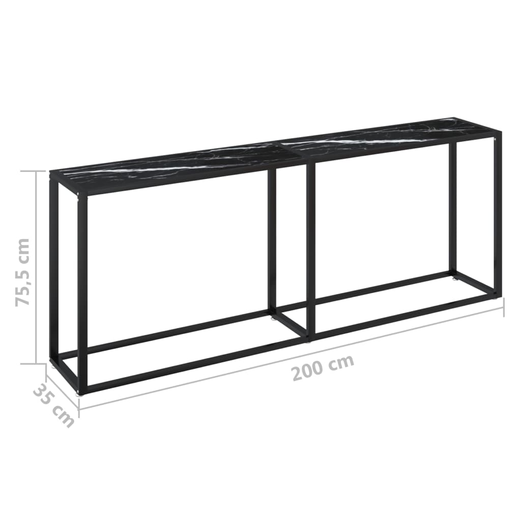 Tavolo Consolle Marmo Nero 180x35x75,5 cm in Vetro Temperato