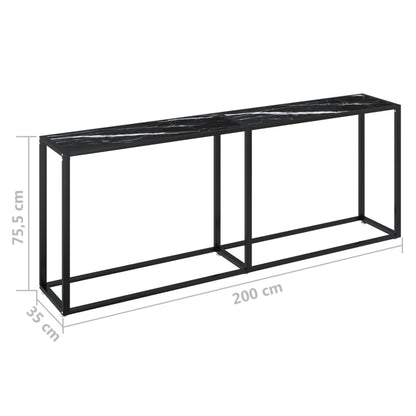 Tavolo Consolle Marmo Nero 180x35x75,5 cm in Vetro Temperato