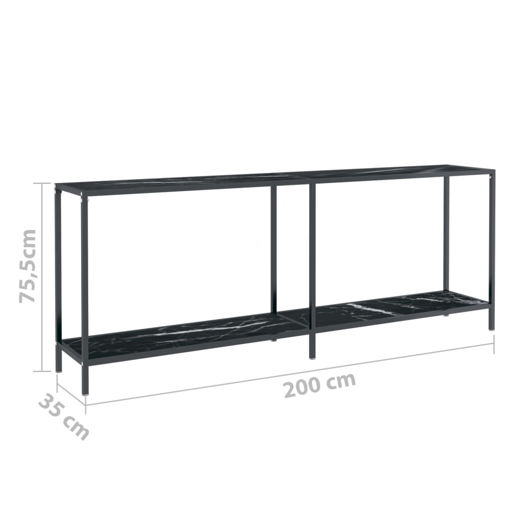 Tavolo Consolle Nero 200x35x75,5 cm in Vetro Temperato | homemem39