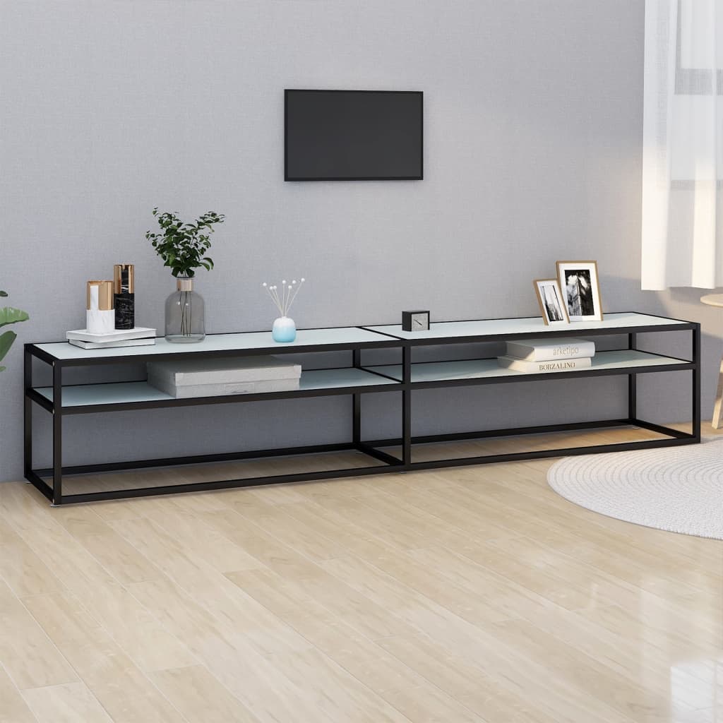 Mobile Porta TV Marmo Bianco 220x40x40,5 cm in Vetro Temperato - homemem39