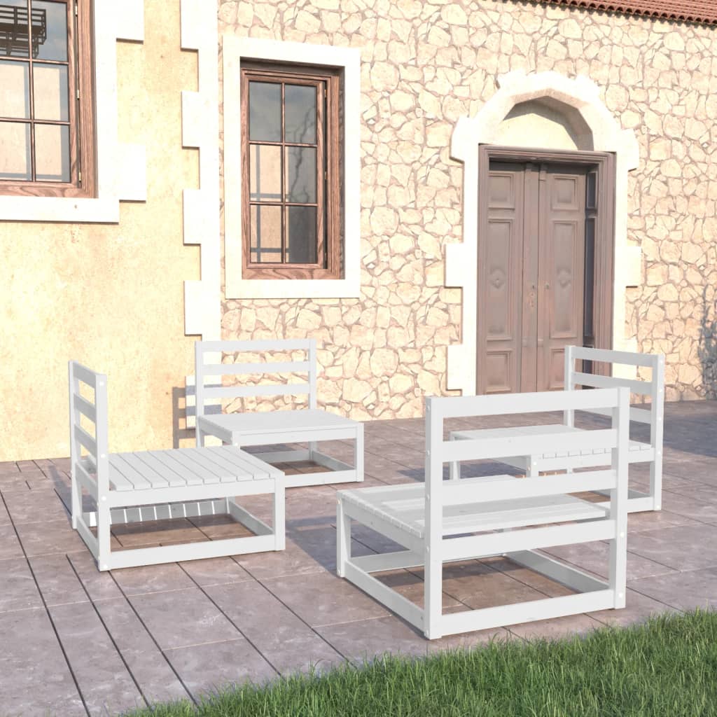 Set Divani da Giardino 4 pz Bianco in Legno Massello di Pino - homemem39