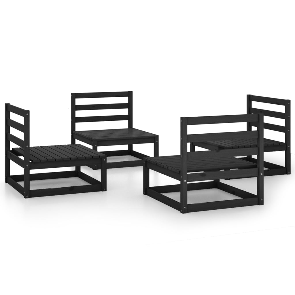 Set Divani da Giardino 4 pz Nero in Legno Massello di Pino - homemem39