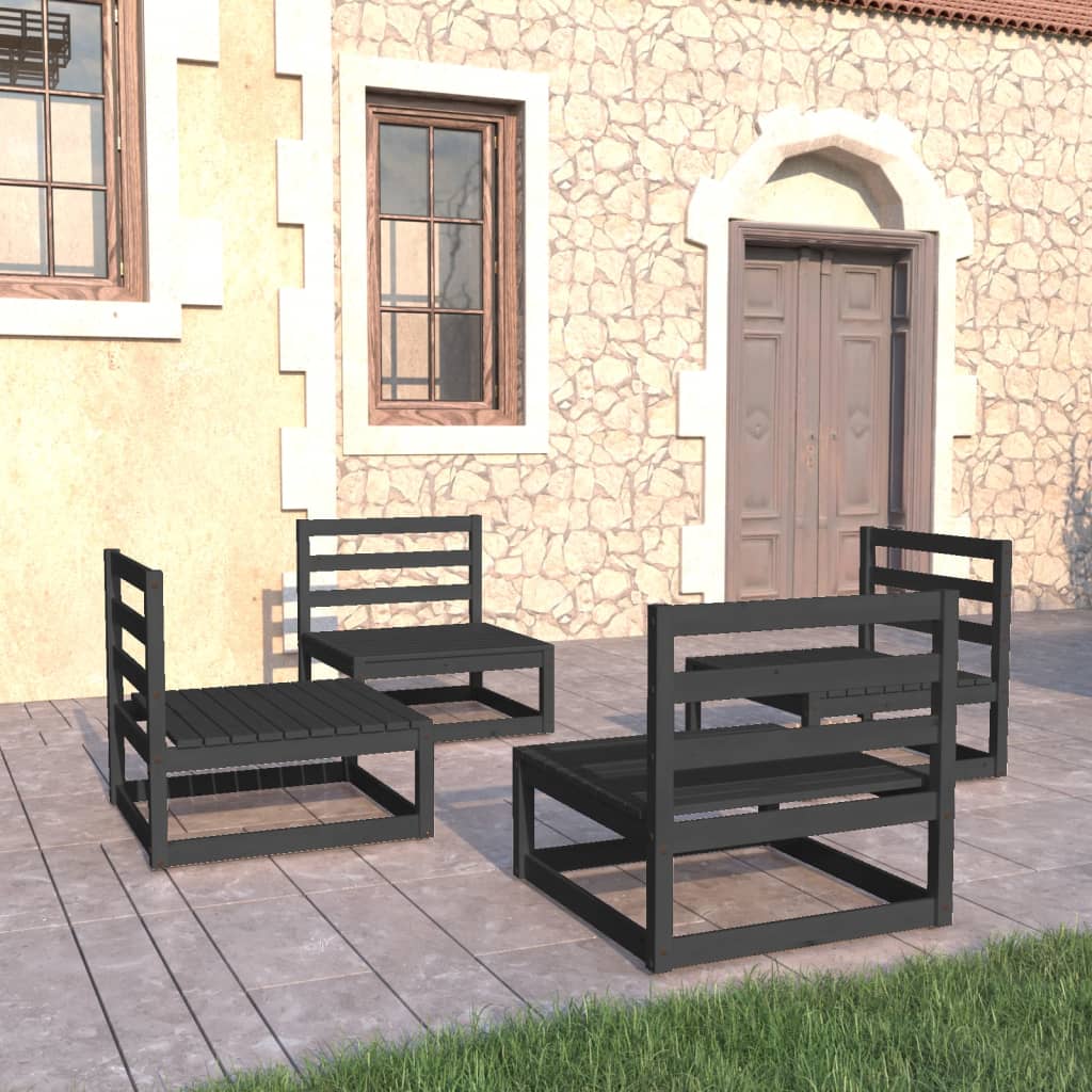 Set Divani da Giardino 4 pz Nero in Legno Massello di Pino - homemem39