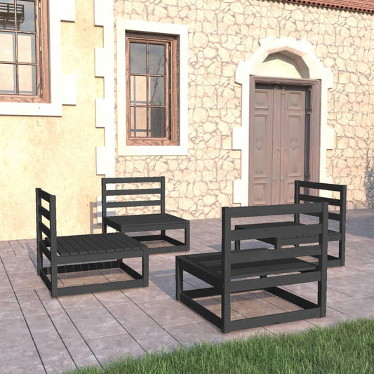 Set Divani da Giardino 4 pz Nero in Legno Massello di Pino - homemem39
