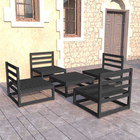 Set Divani da Giardino 5 pz Nero in Legno Massello di Pino - homemem39