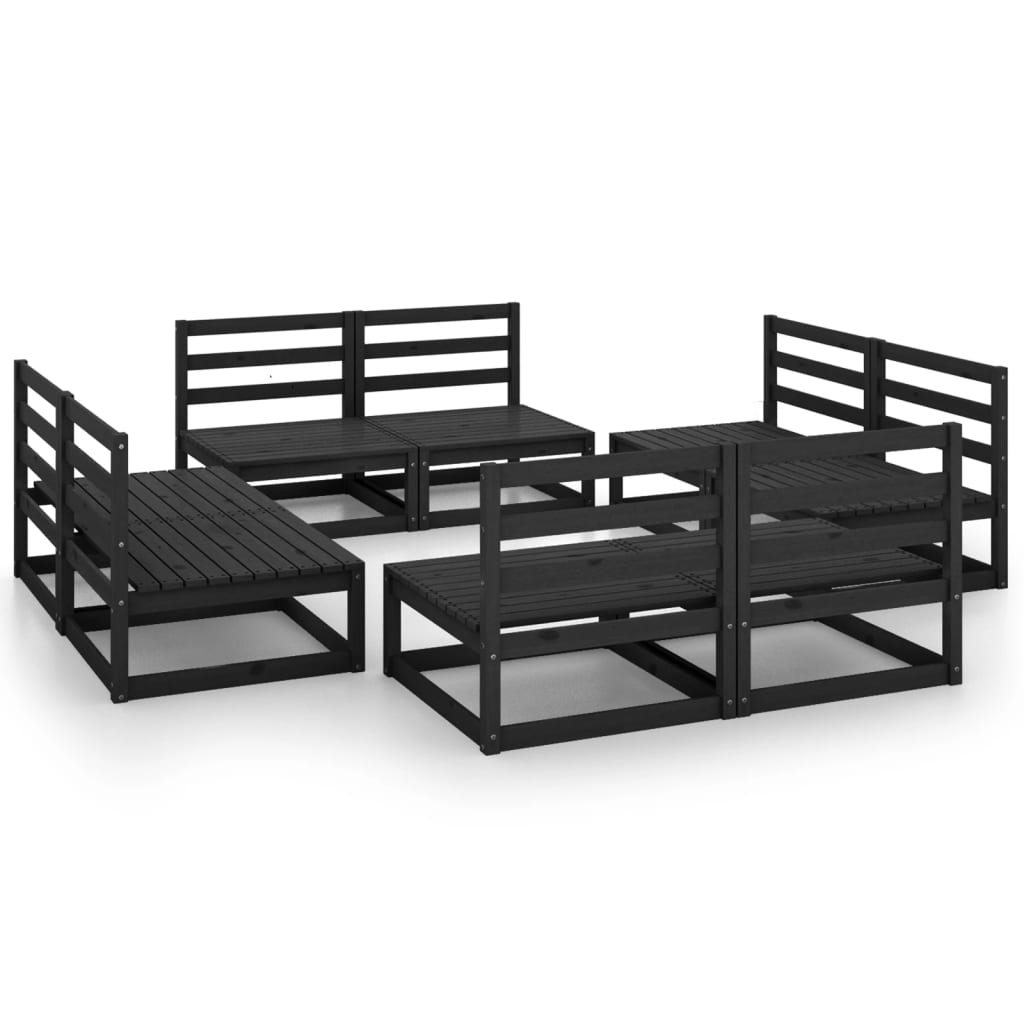 Set Divani da Giardino 8 pz Nero in Legno Massello di Pino - homemem39