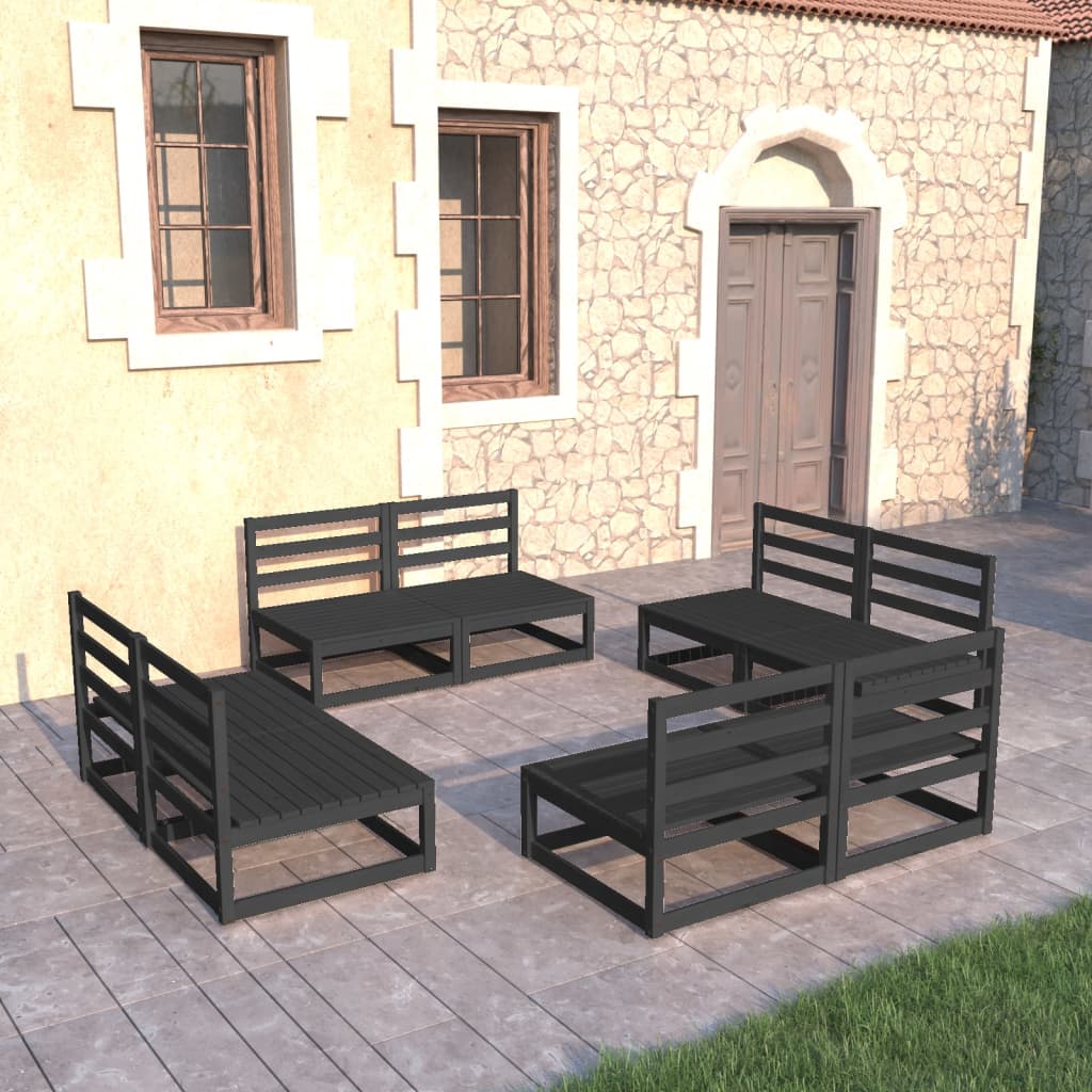 Set Divani da Giardino 8 pz Nero in Legno Massello di Pino - homemem39