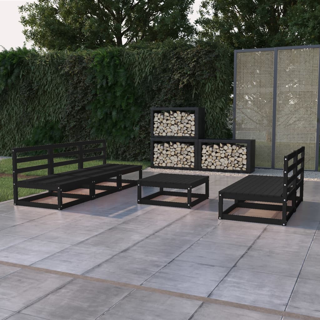 Set Divani da Giardino 6 pz Nero in Legno Massello di Pino - homemem39