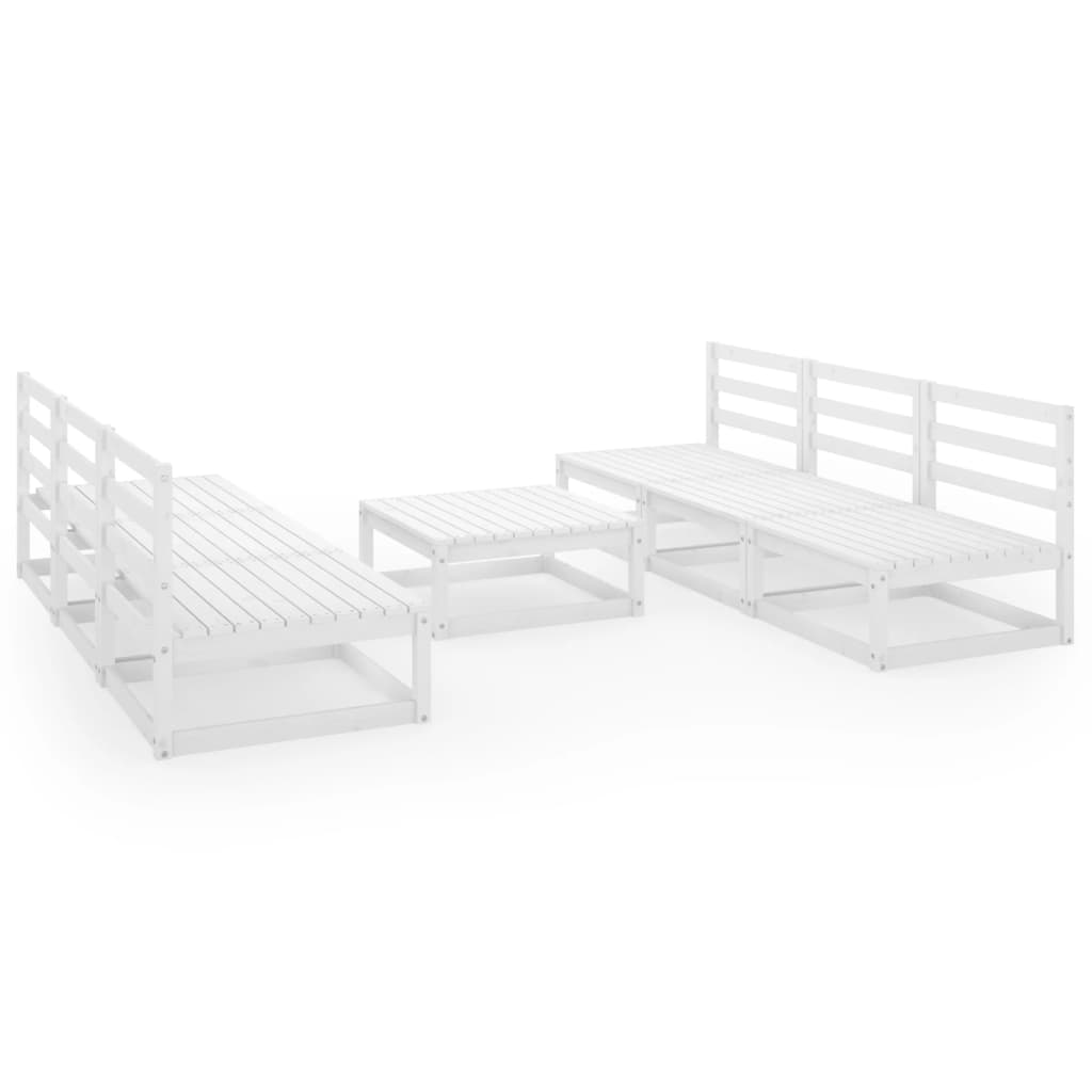 Set Divani da Giardino 7 pz Bianco in Legno Massello di Pino - homemem39