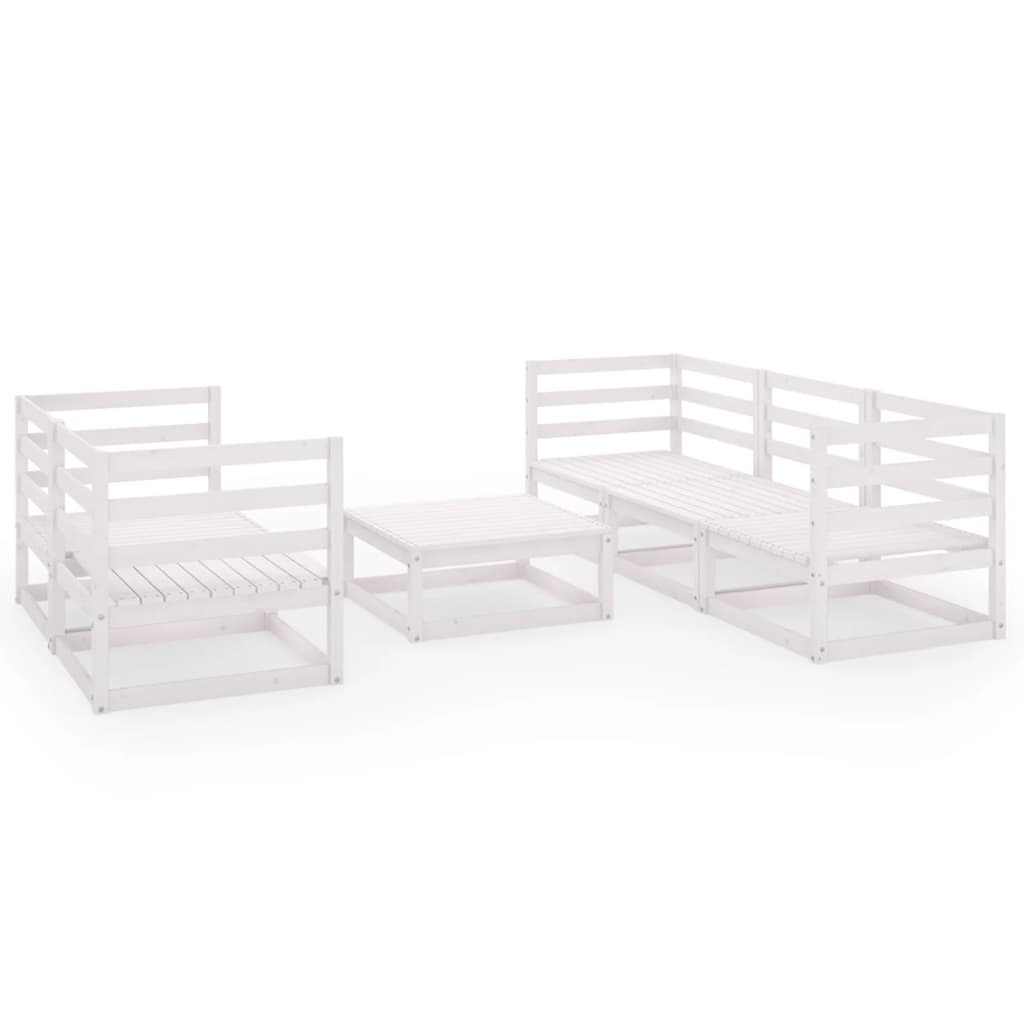Set Divani da Giardino 6 pz Bianco in Legno Massello di Pino - homemem39