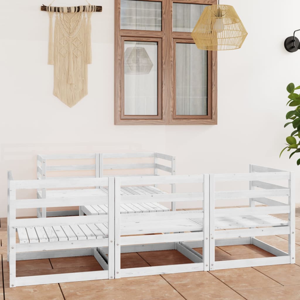 Set Divani da Giardino 6 pz Bianco in Legno Massello di Pino - homemem39