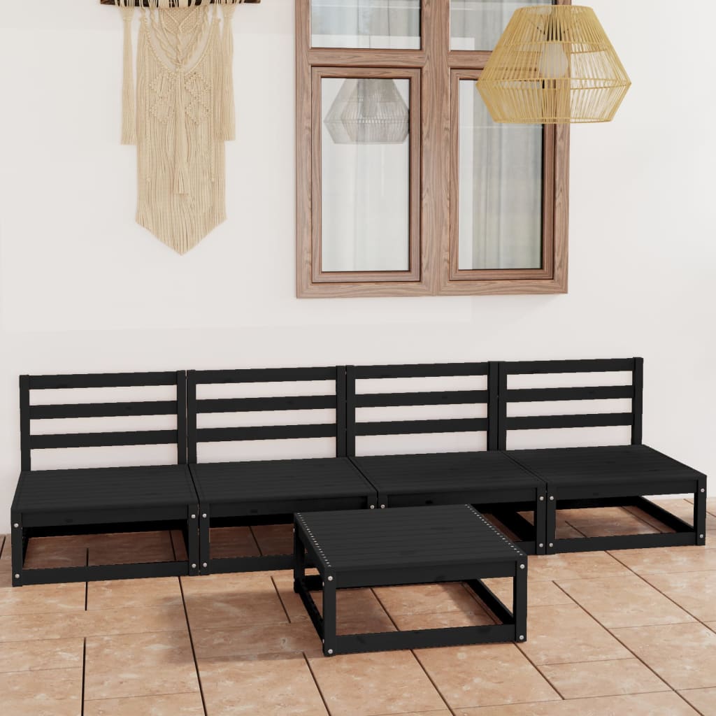 Set Divani da Giardino 5 pz Nero in Legno Massello di Pino - homemem39