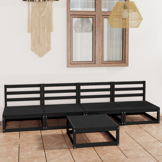 Set Divani da Giardino 5 pz Nero in Legno Massello di Pino - homemem39