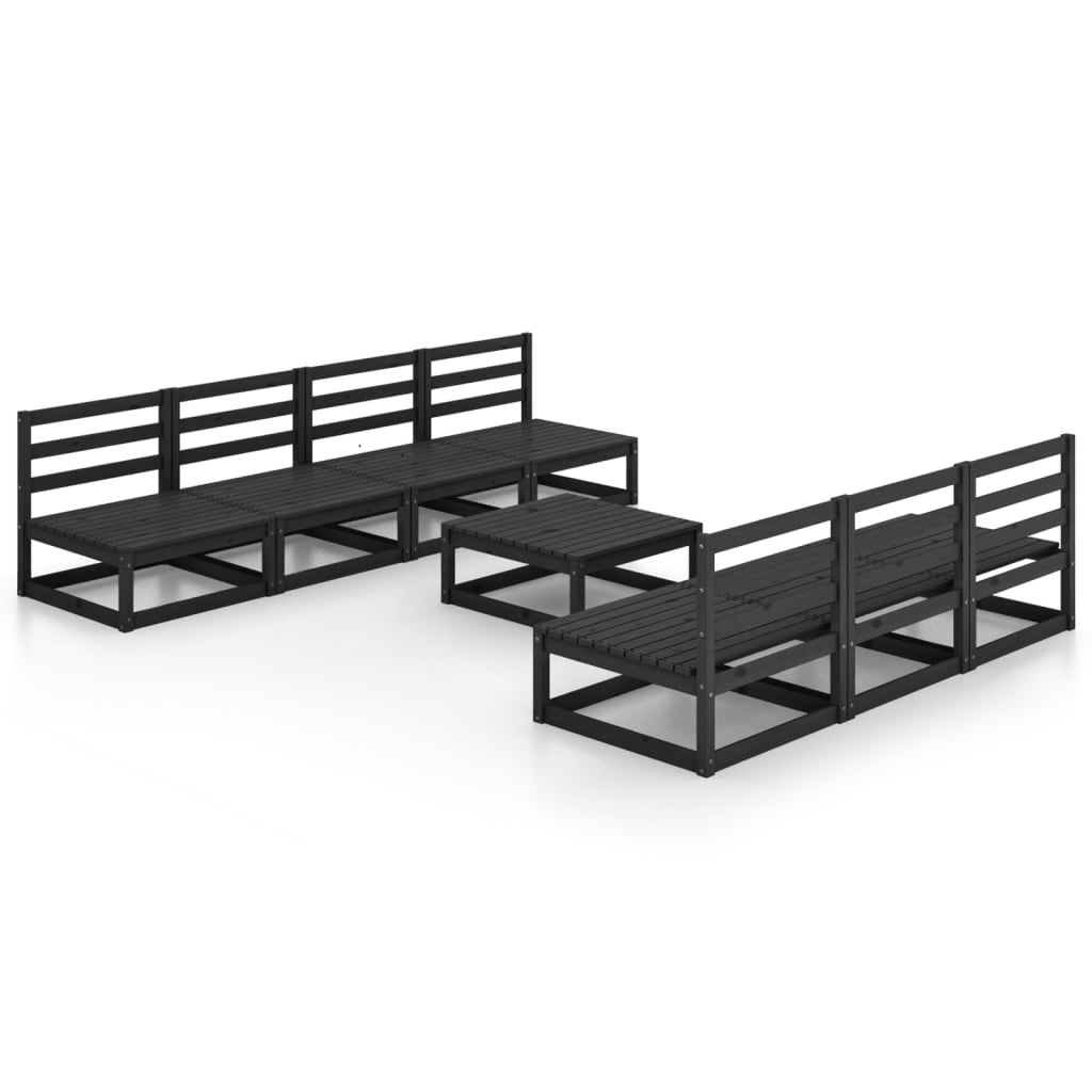 Set Divani da Giardino 8 pz Nero in Legno Massello di Pino - homemem39