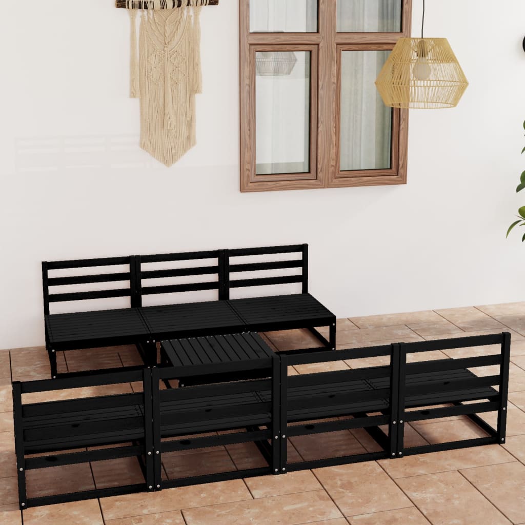 Set Divani da Giardino 8 pz Nero in Legno Massello di Pino - homemem39