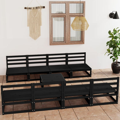 Set Divani da Giardino 9 pz Nero in Legno Massello di Pino - homemem39