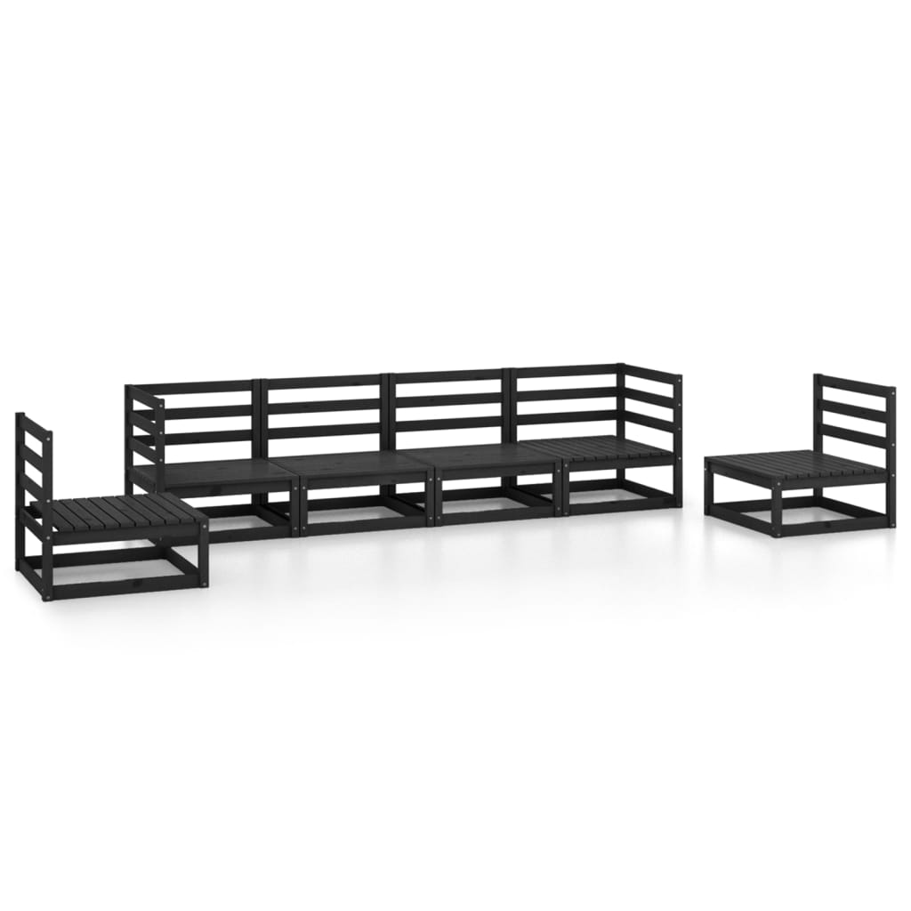Set Divani da Giardino 6 pz Nero in Legno Massello di Pino - homemem39