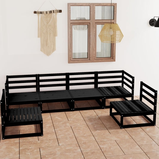 Set Divani da Giardino 6 pz Nero in Legno Massello di Pino - homemem39