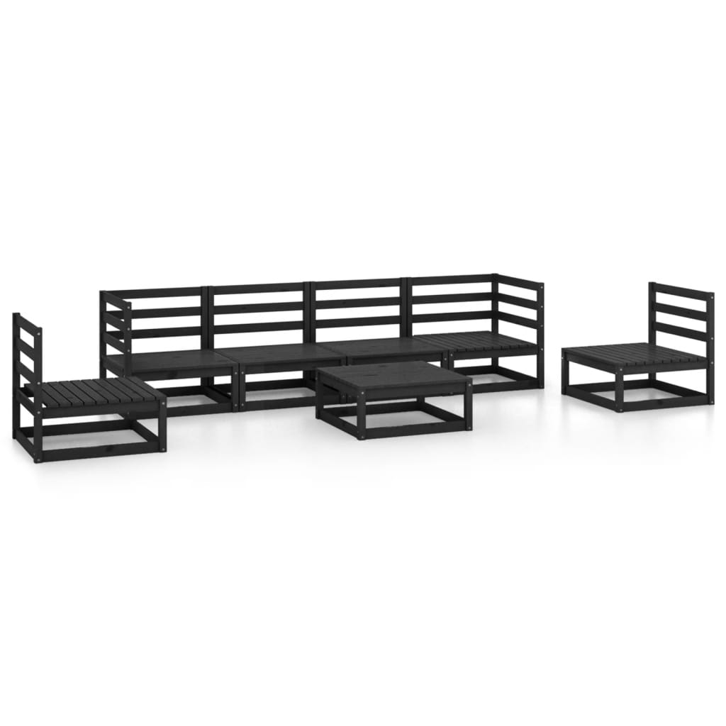 Set Divani da Giardino 7 pz Nero in Legno Massello di Pino - homemem39