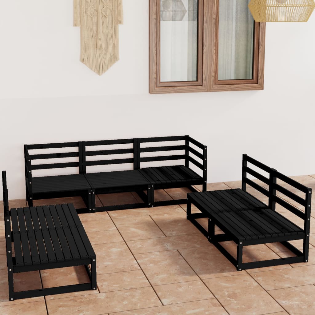 Set Divani da Giardino 7 pz Nero in Legno Massello di Pino - homemem39