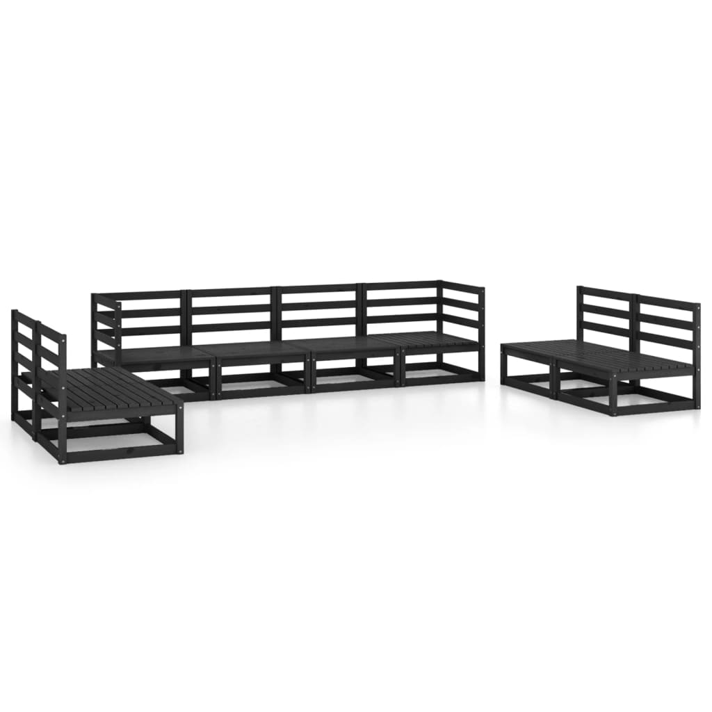 Set Divani da Giardino 8 pz Nero in Legno Massello di Pino - homemem39